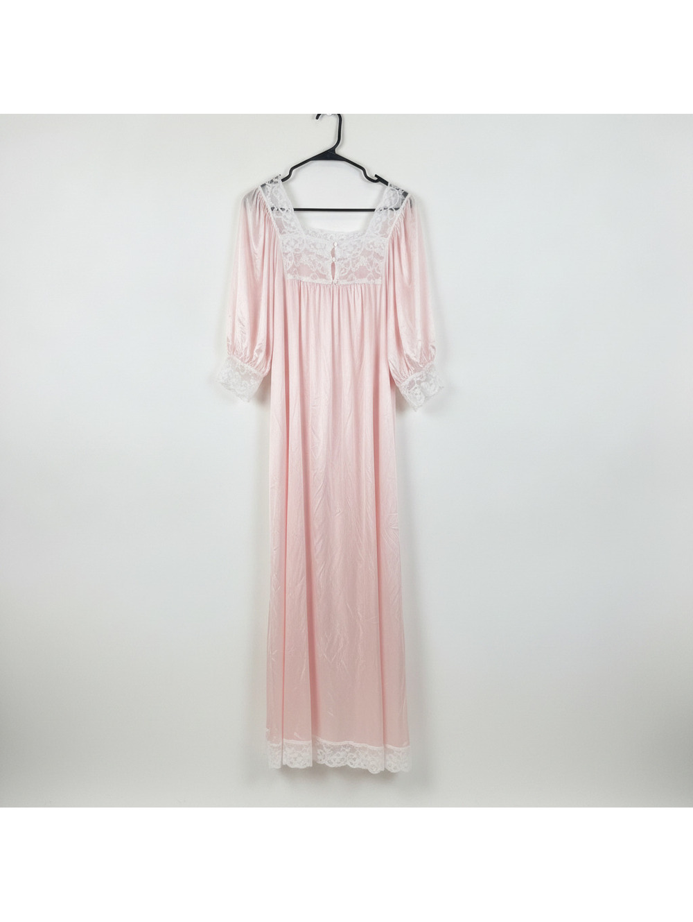 Miss Elaine Vintage Pink Satin coquette open penoir Nightgown with Lace Trim s